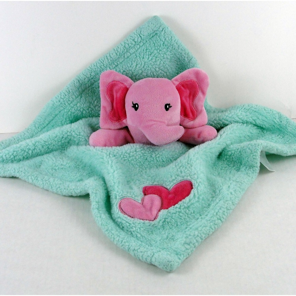 Baby Gear Lovey Pink Elephant Plush Hearts Security Blanket Aqua Green Teal